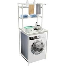 3 Tiers Over Washer and Dryer Shelves Laundry Room Storage Organizer Standing Shelf Washer Dryer Stacking Rack Stand Dryer Storage Shelf for Bathroom Laundry Room White+Marble