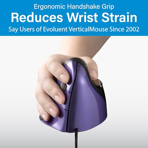 Image of Evoluent - Inventor of The Vertical Mouse - VM4S Ergonomic Vertical Mouse Right Hand Small Wired USB, Sculpted for Comfort, Reduces Wrist Strain, 4 Speeds, 6 Customizable Buttons in Windows
