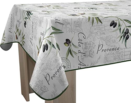 Le linge de Jules Nappe Anti-Taches Provence - Rectangle 150 x 240 cm, Vert, Ecru, Gris, Noir