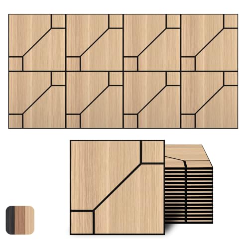 Image of WoveN SounD Acoustic Wall Panels, Natural Oak, 16 Pack, 12x12 in | Self-Adhesive, NRC 0.95, Carved Pattern, Sound Proof, Echo Reduction, Sound Dampening, Home Studio, Office, Gaming Room
