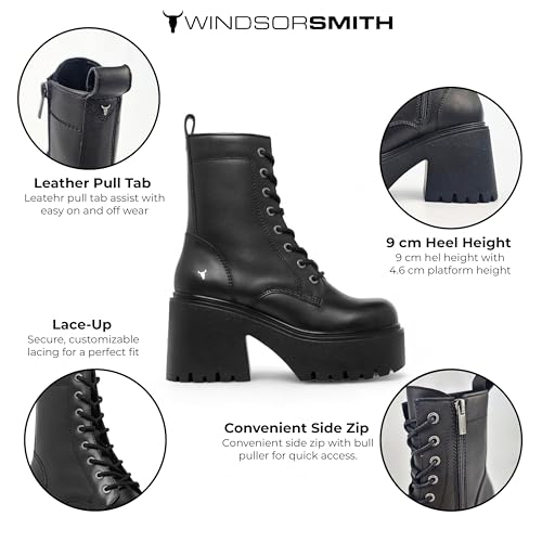 Windsorsmith Womens Black Leather Platform Ankle Punk Boots - Totally2