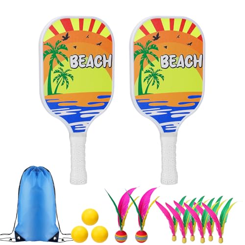 Beach Paddle Ball Set for Adults - Comfortable Anti-Slip Grip Includes 2 Paddle Rackets 3 Balls 8 Birdies and a Drawstring Bag Beach Must Haves 2026 Summer Rackets for Adults Small
