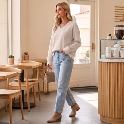 Womens Oversized Sweatshirt Fall Scallop Vneck Y2K Tunic Sweatshirt - image 4