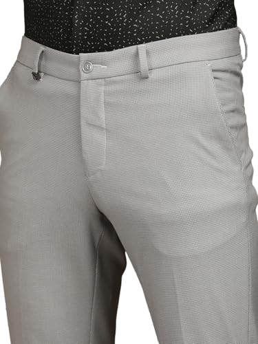 Image of Turtle Men 4 Way Stretch Slim Fit Dobby Structure Flat Front Casual Chinos - Flexible Smart Casual Trousers for Men