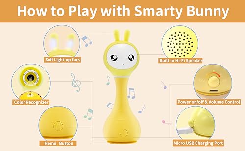 Image of alilo Smarty Baby Audio Player - Toy with Chewable Teether Ears & Colorful Lights - Plays Educational Sounds Stories & White Noise for 0-24 Months Kids - Perfect Baby Gift for Early Learning | Yellow