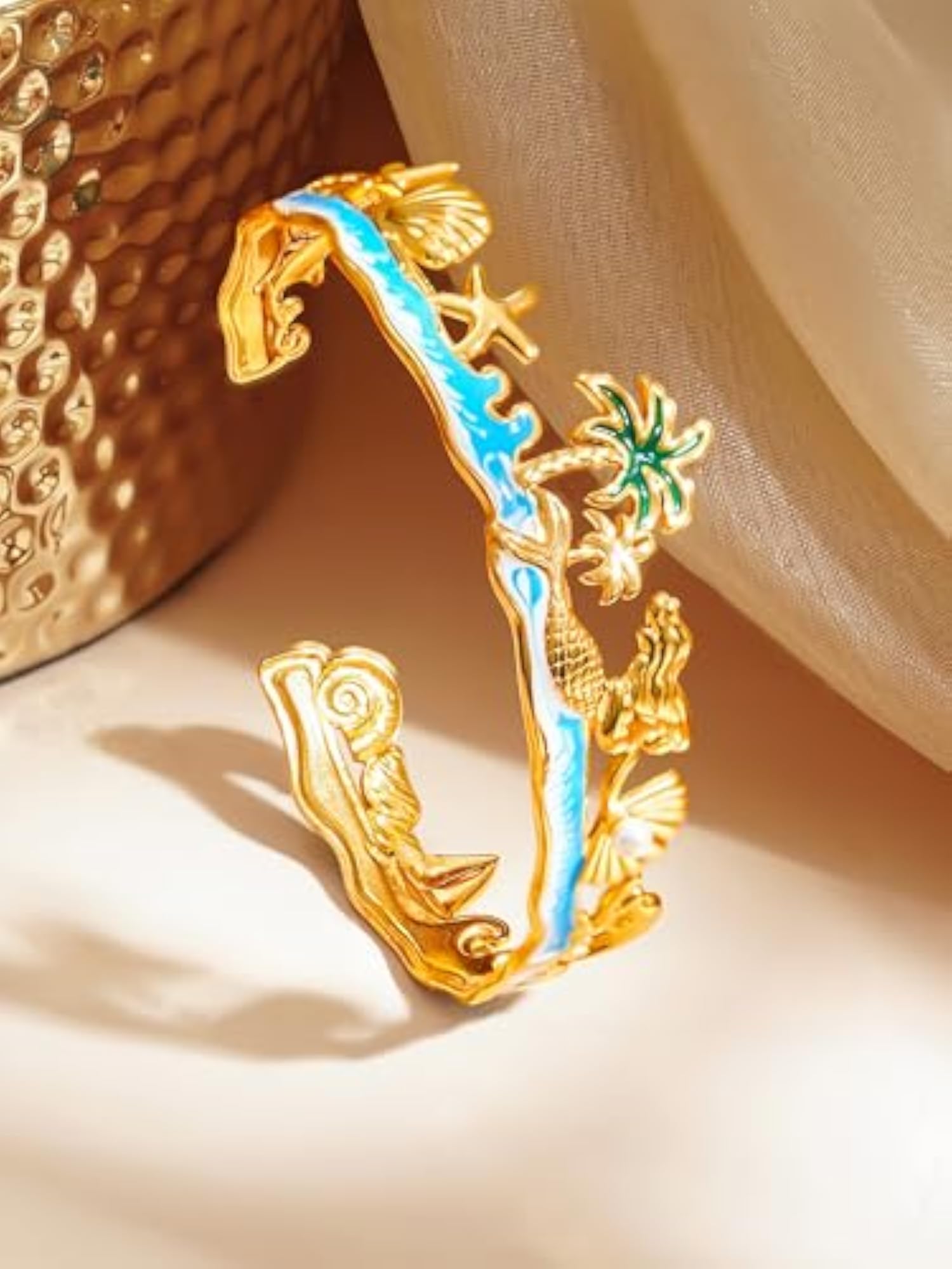 Women's 18K Gold Plated Openable Beach Bracelet, Waterproof