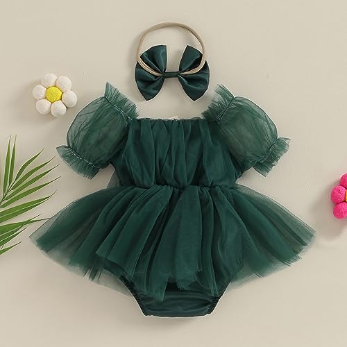BULINGNA Infant Baby Girl Summer Princess Romper Dress Bubble Sleeve Tutu Skirted Onesie + Headband for Birthday2
