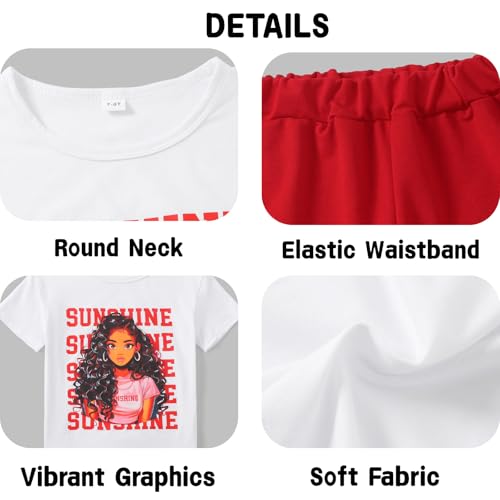 Image of Tween Girls Clothes Short Sleeve Graphic T-Shirt Top + Cargo Pants 2pcs Outfit Set, Size 7-15Years