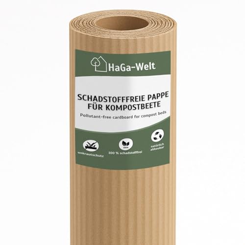 HaGa Schadstofffreie Pappe für Kompostbeete – 0,8 m Breite | 5m Länge – Natürlicher Unkrautschutz ohne Chemie – Umweltfreundliche & kompostierbare Mulch-Wellpappe für Hochbeet Gemüsebeet