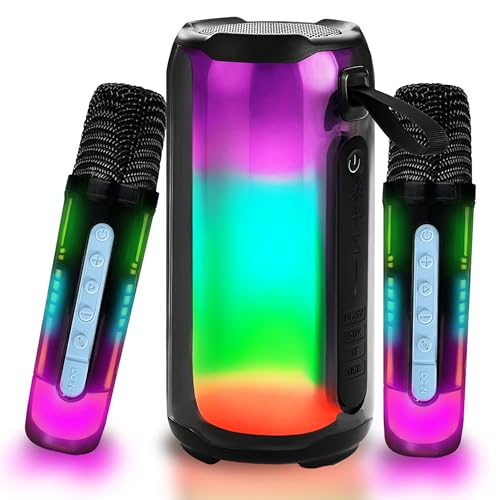 Image of Wembley Stylish Cylindrical Wireless Karaoke Speaker Set | Speaker and 2 Premium Transparent Mics with RGB Lights | Bluetooth 5.3 Connectivity | 5 Fun Voice Modes with 1200mAh Battery (2 Mics)