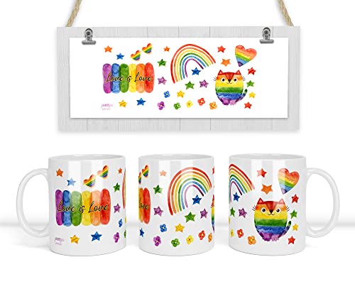 Tazza Personalizzata Pride LGBTQ+ Arcobaleno – Love is Love – Idea Regalo per Mese del Pride, Coppie Gay, Lesbo, Bi, Trans – Mug Inclusiva e Colorata