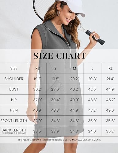 Image of Qiaomai Womens Half Zip Sweatshirt Dresses Summer V Neck Sleeveless Pullover Tunic Tops Mini Dress