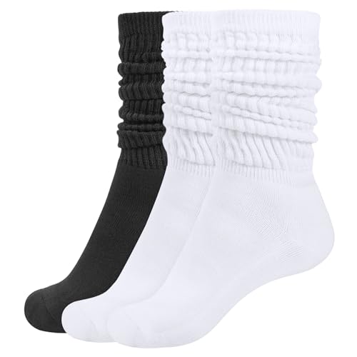 CLOSEMATE 3 Paar Kniestrümpfe Damen Lange Slouch Socken Baumwolle Stulpen Beinwärmer Beinstulpen Slouchy Socks 35-38 39-42 Einheitsgröße 1Schwarz 1Weiß