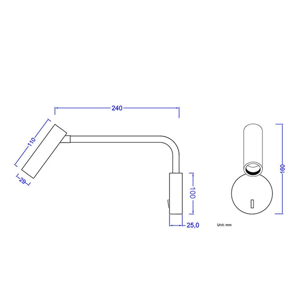 CCXXYGWJ Lámpara de Pared LED de 3 W Lámpara de Lectura de cabecera de Hotel Flexible Lámpara de Pared Luces de Libros de Lámpara montada en la Pared Foco de Pared Giratorio Protección para los Ojos