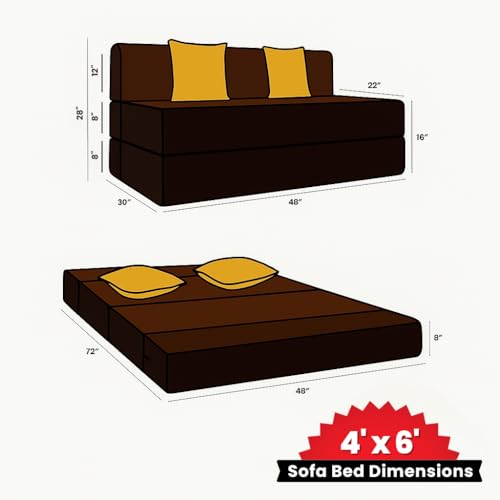 Image of CELLBELL Comfy Sofa Cum Bed 4x6 Feet | Foldable Dual Use Couch Bed with Soft Cushions, Washable Fabric Cover & Sturdy Frame | Space Saving Modern Design for Living Room, Bedroom & Guest Use (Brown)