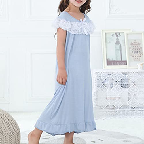 Girls Striped Long N𝐢ghtgowns Dress Short Sleeve Lace Crew Neck 𝐏ajamas Dresses Teen Kids Summer F𝐚mily Sl𝐞epwear3