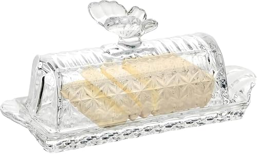Mantequera de cristal, cúpula rectangular para mantequilla, plato de mantequilla transparente con tapa y asa, tesoro de mantequilla, recipiente de mantequilla, tarro de mantequilla, plato de