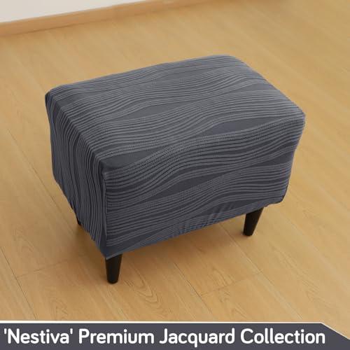 Image of HOKIPO Premium Knitting Jacquard 200 GSM Stretchable Footstool Cover, 'Nestiva Series' Porpoise Grey (AR-6236-GRY)