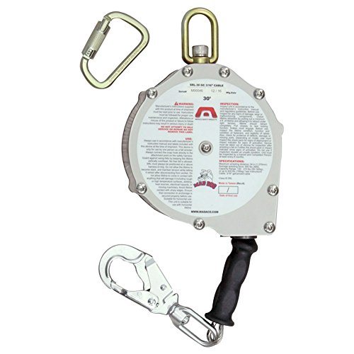 Image of Madaco Mad Dog Roof Construction Fall Protection Heavy Duty Industrial Safety 30' Steel Cable Self Retractable Lanyard SRL-30GC