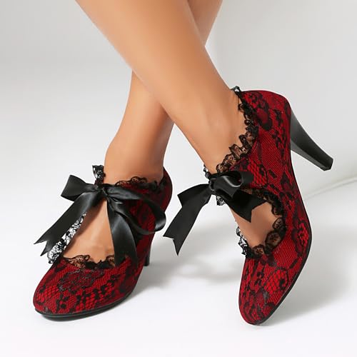 Women's Mary Jane Lace Up 1920s Pump Heel Retro Vintage Round Closed Toe 1950s Dress Shoes4