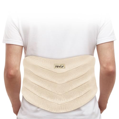 Image of REVIX Microwavable Heating Pad for Back and Waist, Hands-Free Wearable Microwave Heat Wrap with Strap, Natural Moist Heat Compress with Flaxseed and Clay Beads, Beige