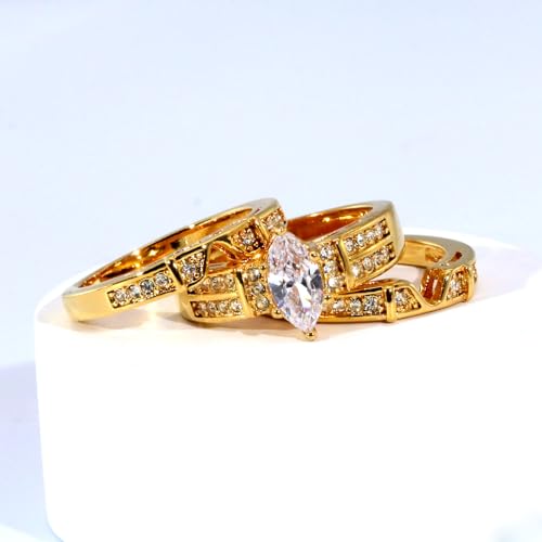 1CT CZ 3pcs Black Gold Plated Wedding Ring Sets for Women Engagement Ring4
