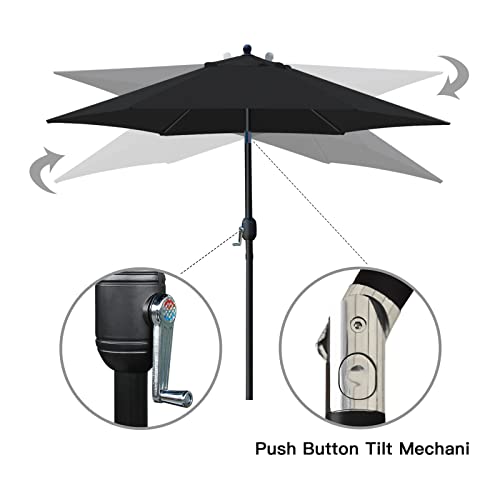 Sunnyglade 7.5' Patio Umbrella Outdoor Table Market Umbrella with Push Button Tilt/Crank, 6 Ribs (Black) - Image 4