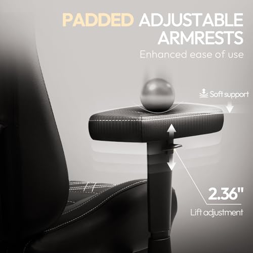 Sedia da gaming, ergonomica, da ufficio, con massaggio e riscaldamento, cuscino a molle insacchettate, come nel divano, sedia girevole in PC, con supporto lombare e poggiapiedi, nero e bianco - Sedia gaming - Immagine 5