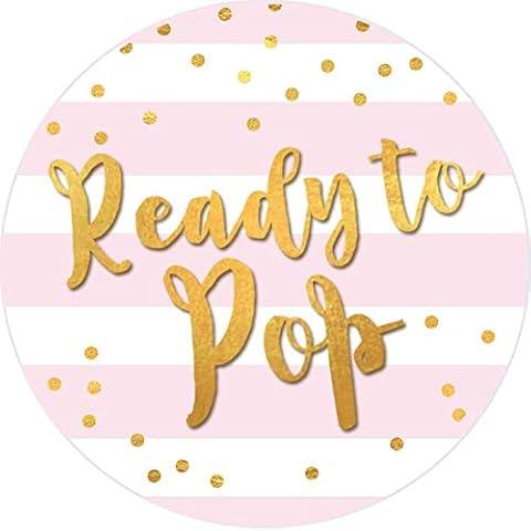 Stripe Ready to Pop Stickers, Faux Metallic Gold, 2 Inches Round - 40 Stickers, Ready to Pop Baby Stickers for Popcorn Baby Shower, Baby Shower Party Favors for Boy or Girl - (Pink) Cover