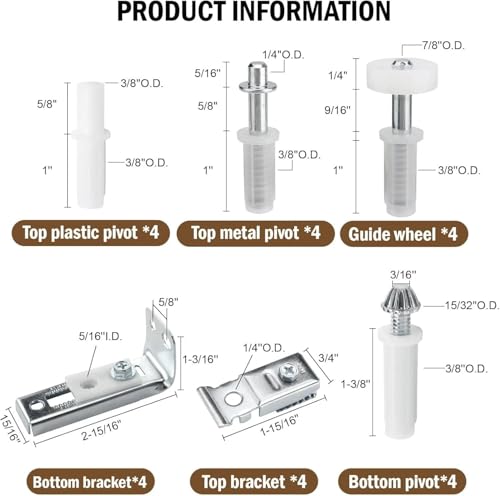 Kit de reparación para puerta plegable de 4 piezas para reemplazo de clóset corredizo miniatura 2