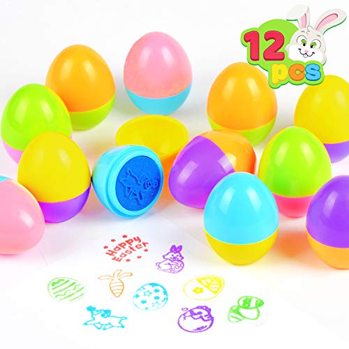 JOYIN Easter Egg Stampers 12 PCs Great Easter Toys for Easter Eggs Hunt Game, Easter Theme Party, Easter Egg Stuff, Easter Basket Stuffers Fillers, Easter Stamps Gifts, Classroom Prize Toy