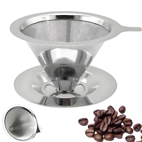 Filtre à café réutilisable en acier inoxydable, filtre permanent avec socle, passe au lave-vaisselle, pour café manuel durable sans papier, pour 1