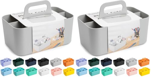 Image of Tiawudi Multipurpose Caddy Organizer, Plastic Caddy with Handle, Stackable Desk Organizer for Stationery, Marker and Pencil, Office Supplies Organizer, Dorm Caddy (Pack of 2)