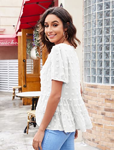Hotouch Swiss Dot Tops For Women Short Sleeve V Neck Chiffon Blouses Casual Sweet Shirts White Xxl #TOP2