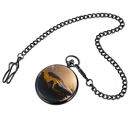 ZALTAS Relógio de bolso amarelo cool carro esportivo preto liso capa digital clear Dial pendente rel