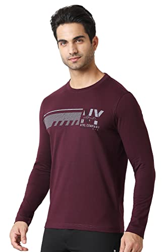 Image of Van Heusen Men Athleisure Regular Fit T-Shirt - Cotton Rich - Crew Neck, Long Sleeve, Printed