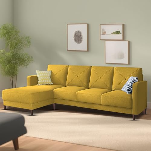 Image of Baloney LHS 6 Seater L Shape Sofa Set for Living Room (Yellow Fabric) Premium Fabric Sofa