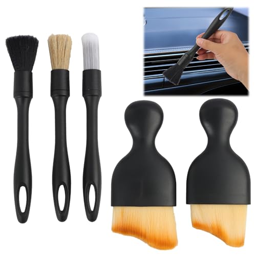 Riybyds 5 Pièces Brosses de Nettoyage pour Détails Auto, Spazzole pour Intérieur de Voiture, Moto, Jantes en Alliage, Meubles - Brosses Douces Anti-Rayures pour Élimination de la Poussière