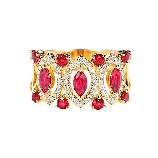 AMDXD Anillos Oro Mujer 18K, Anillos Bodas Marquesa Rubí 0.9ct Hueco Diseño, Oro Amarillo, Tamaño 8 (Perímetro: 48mm)