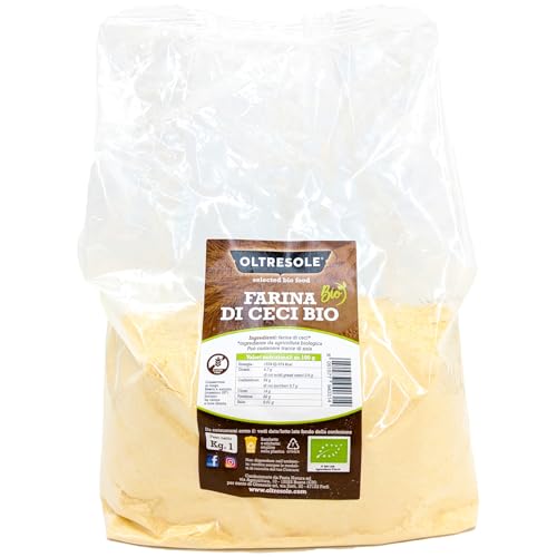Oltresole, Harina de Garbanzos Ecológica Italiana 1 kg, Harina sin gluten elaborada con legumbres 100% italianas, Rica en proteínas y baja en carbohidratos, Ideal para recetas saludables, Vegano