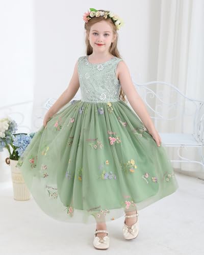 Flower Girl Dress for Wedding Toddler Tulle Embroidered Lace V-Back Formal Birthday Party Dresses 2-7T4