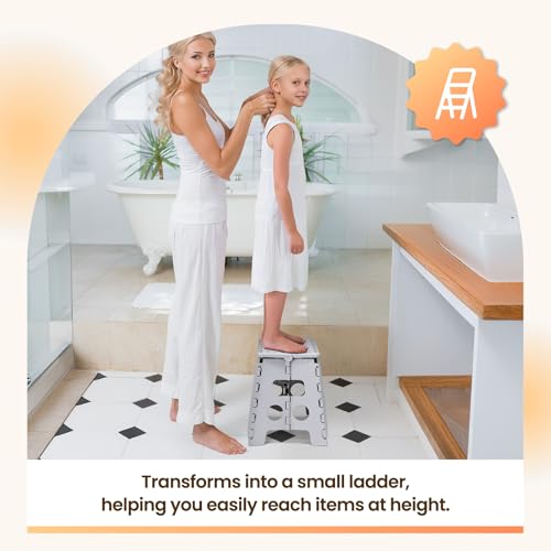 Image of ACKO Folding Step Stool Foldable Stool 13 inch Plastic Stools for Kids and Adults Up to 300 lbs,Stepping Foot Stool with Portable Handle for Kitchen Closet Bedroom (Grey)