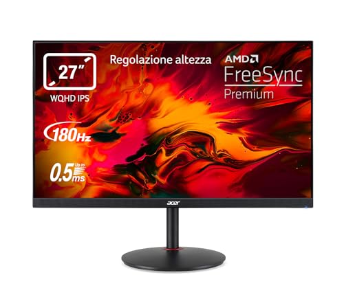 acer Nitro XV272UV3bmiiprx Monitor Gaming 27', Display WQHD IPS 180 Hz, 0,5 ms, FreeSync Premium, Luminosità 350 nits, HDMI 2.0, DP 1.2, Speaker Integrati, Regolazione altezza, Cavi HDMI, DP, Inclusi