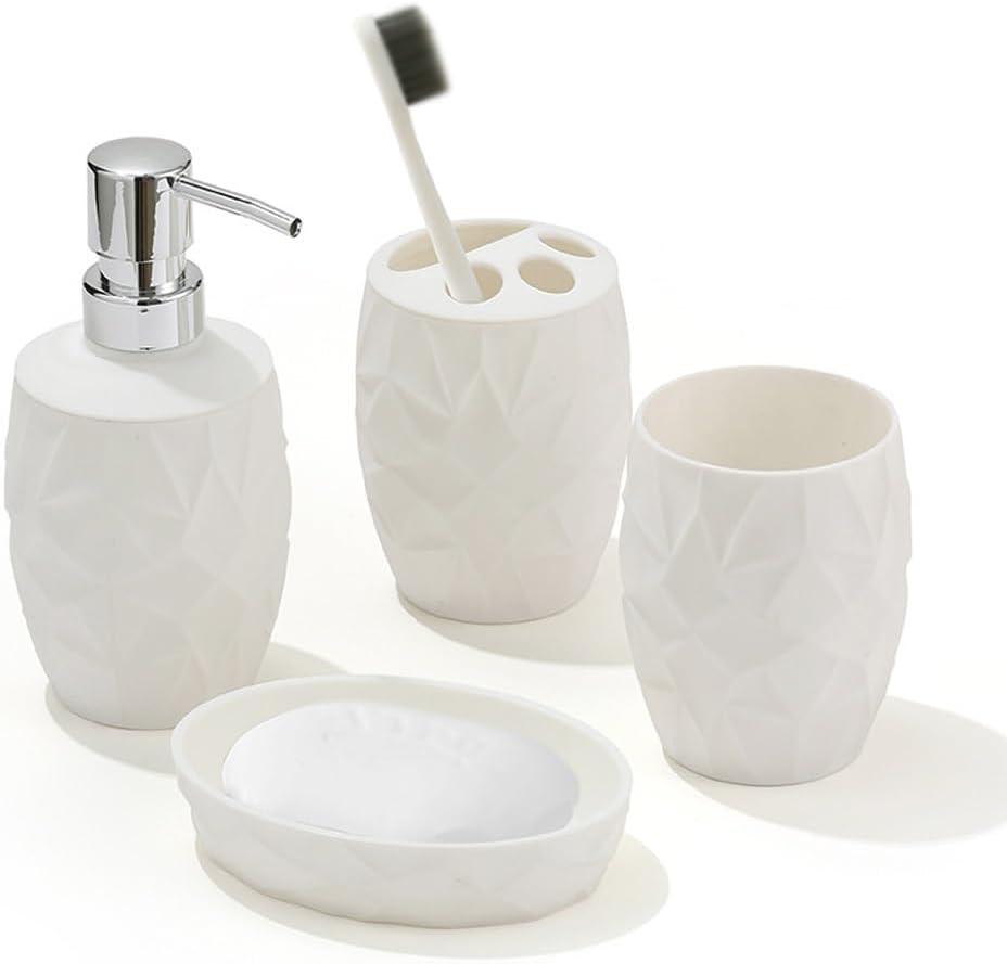 Bathroom Four-Piece Toiletry Cup, Hand Sanitizer Bottle, Soap Box, Dental Jar, Bathroom Set(E)