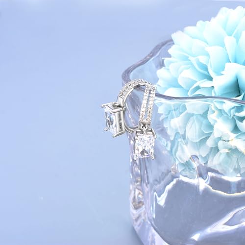 Hoop Earrings for Women with Dangle - Sterling Silver Square Drop Earrings Hollow Cubic Zirconia CZ Double Huggie Earrings Trendy Jewelry Gifts for Christmas3