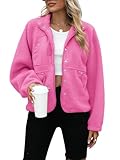 Yanekop Womens Fleece Jacket Fuzzy Long Sleeve Short Coats Button Down Sherpa Outerwear with Pockets(A Hot Pink,S)
