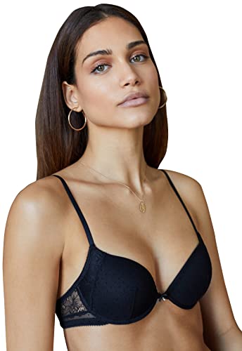Women'secret Beautiful Sujetador clásico Relleno Tul Flocado Negro, 90B para Mujer Cover