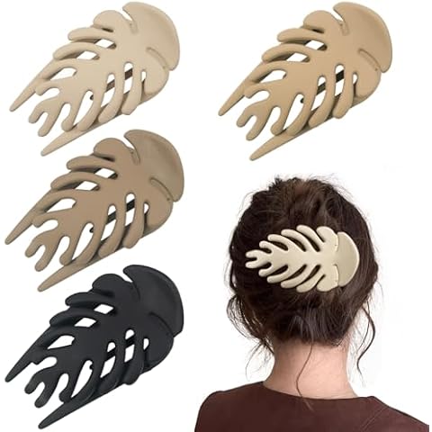 Leaf-shaped French Hair Clips for Women, Medium Flat Claw Clips for Thin Hair, French Concord Claw Clips, Duck Billed Clips, Hair Clamps Jaw Clips, Alligator Hair Barrettes, Neutral 4 PCS Cover