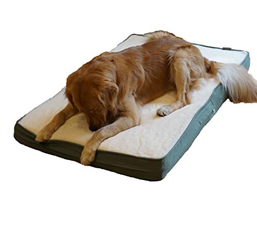 PetBed4Less DIY Durable Dog Bed Dog Pillow Pet Bed Super Soft Fleece Plush top with Green Canvas Sides External Removable Duvet Case and Internal Waterproof Liner - 8 Sizes - Covers only