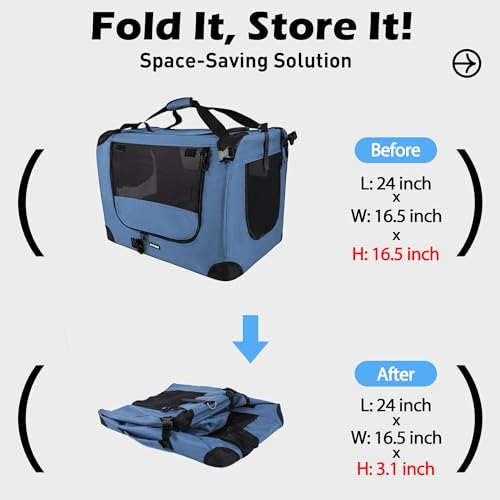 Image of Prutapet Large Cat Carrier 24 inchx16.5 inchx16.5 inch Portable Dog Crate for Small Medium Dogs Collapsible Traveling Pet Crate with Collapsible Bowl